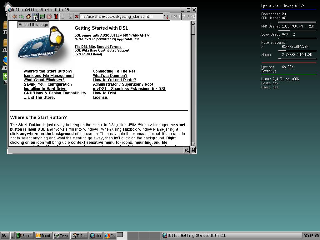 Schermata di Damn Small Linux